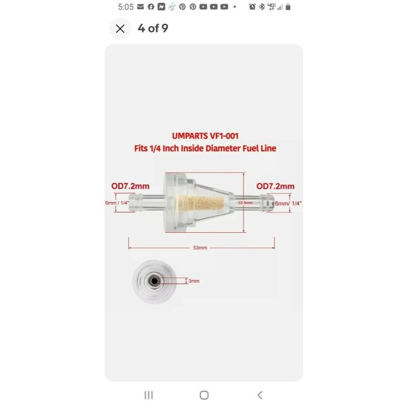 10 X Universal Motorcycle Mini Small Engine 1/4" Inline Carb Fuel Gas Filter 6mm - Picture 4 of 6